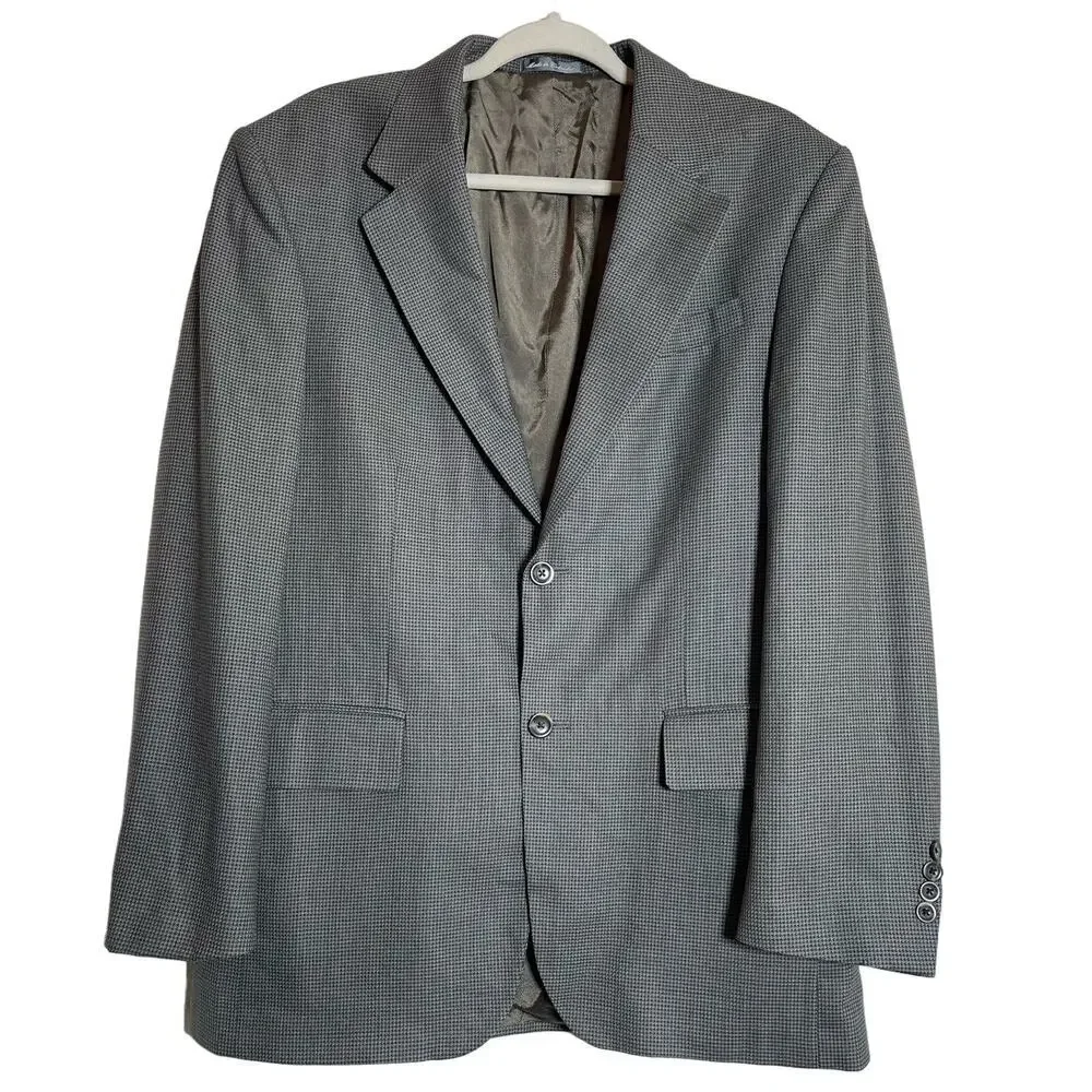 Oscar De La Renta Blazer 41R 100% Wool Micro Houndstooth Classic Suit Jacket